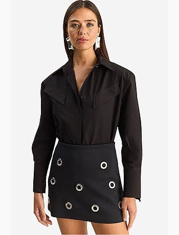 Camisa casual de popelina de manga comprida com botões e bolso lucci