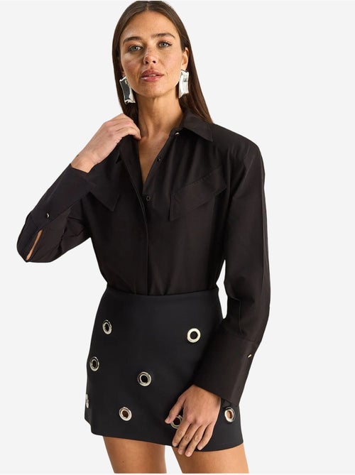 Camisa casual de popelina de manga comprida com botões e bolso lucci - Kiabi Camisa casual de popelina de manga comprida com botões e bolso lucci - Kiabi
