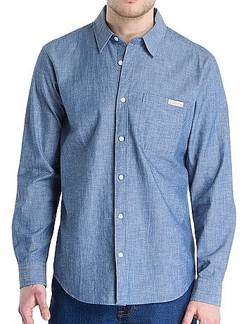 Camisa chambray azul para homem calvin klein jeans