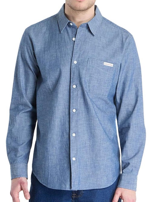 Camisa Chambray Azul para Homem Calvin Klein Jeans - Kiabi Camisa Chambray Azul para Homem Calvin Klein Jeans - Kiabi