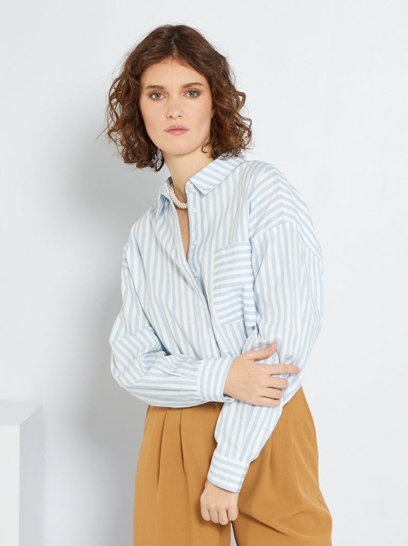 Camisa cintada em popelina AZUL - Kiabi