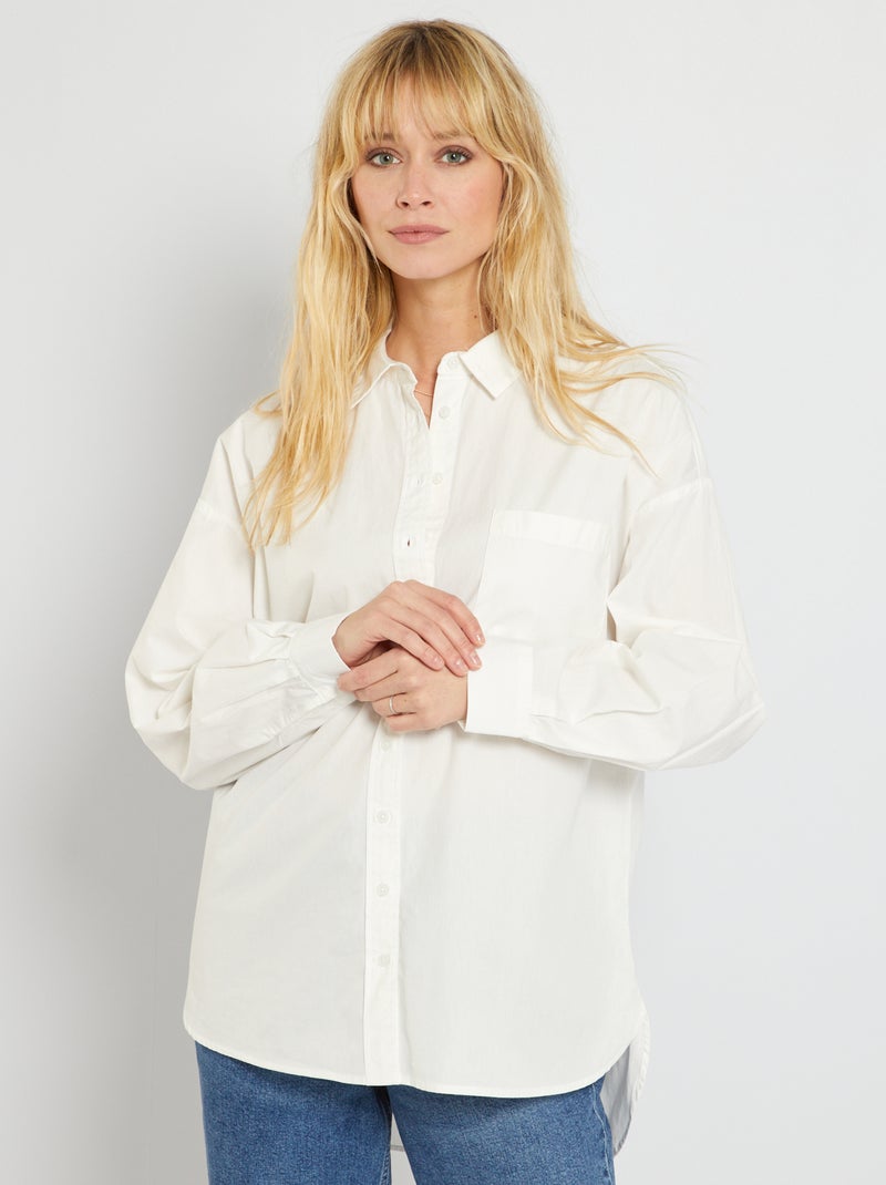 Camisa cintada em popelina Branco - Kiabi