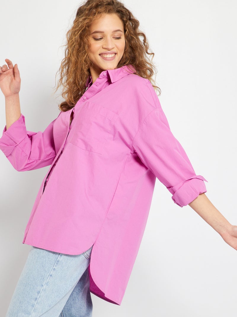Camisa cintada em popelina Violeta Rosa - Kiabi