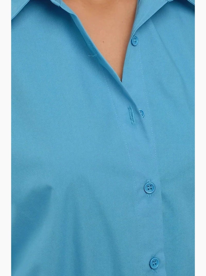 Camisa clássica de algodão de manga comprida hiccup Azul - Kiabi