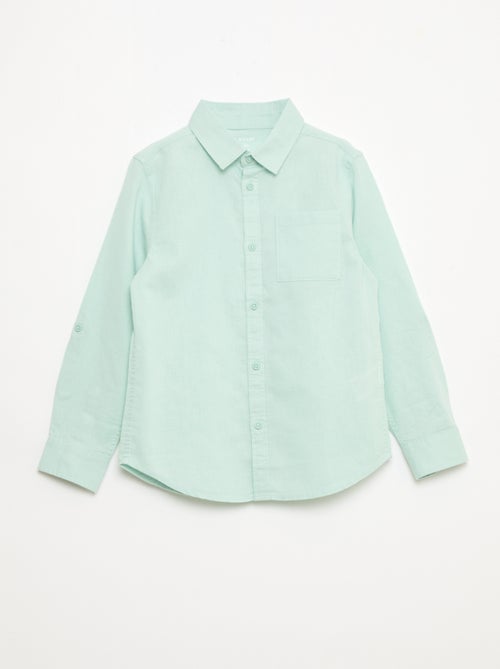 Camisa com bolso e mangas arregaçáveis - Kiabi