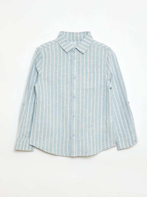 Camisa com bolso e mangas arregaçáveis - Kiabi