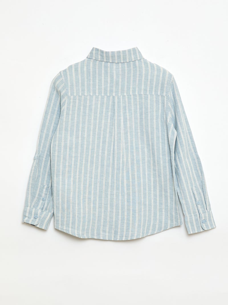 Camisa com bolso e mangas arregaçáveis Azul - Kiabi