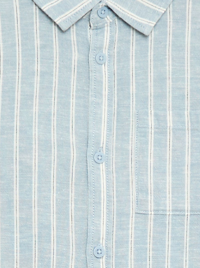 Camisa com bolso e mangas arregaçáveis Azul - Kiabi