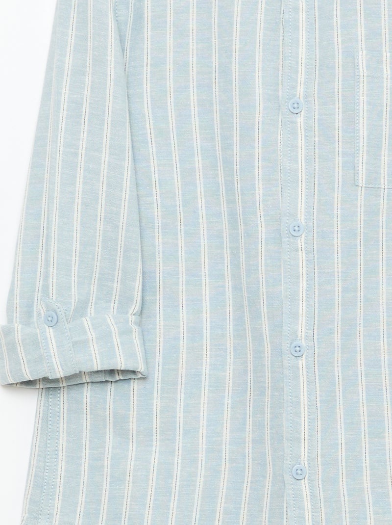 Camisa com bolso e mangas arregaçáveis Azul - Kiabi