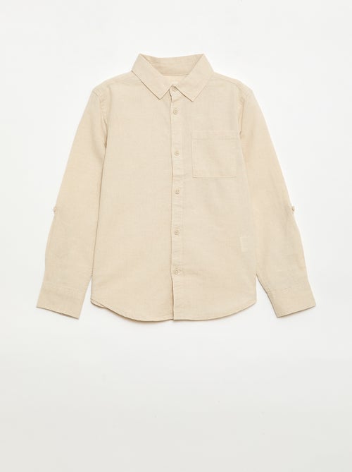 Camisa com bolso e mangas arregaçáveis - Kiabi