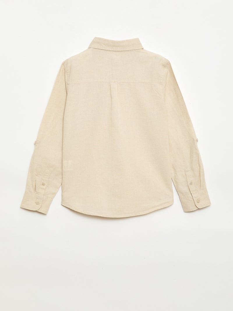 Camisa com bolso e mangas arregaçáveis Bege - Kiabi