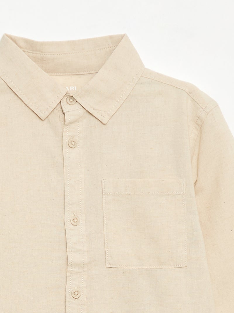 Camisa com bolso e mangas arregaçáveis Bege - Kiabi