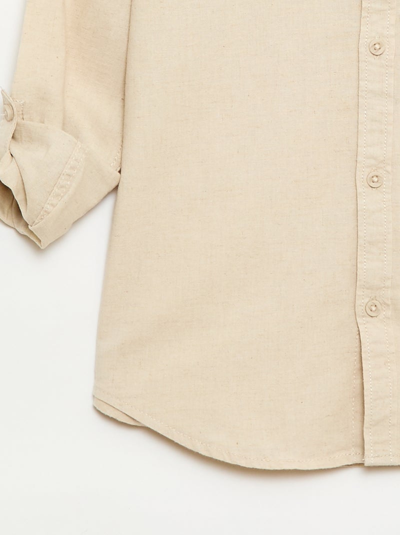 Camisa com bolso e mangas arregaçáveis Bege - Kiabi