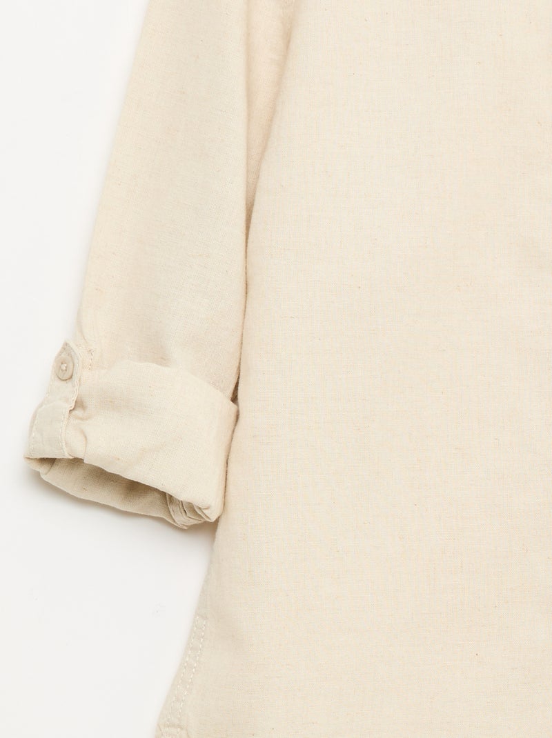 Camisa com bolso e mangas arregaçáveis Bege - Kiabi