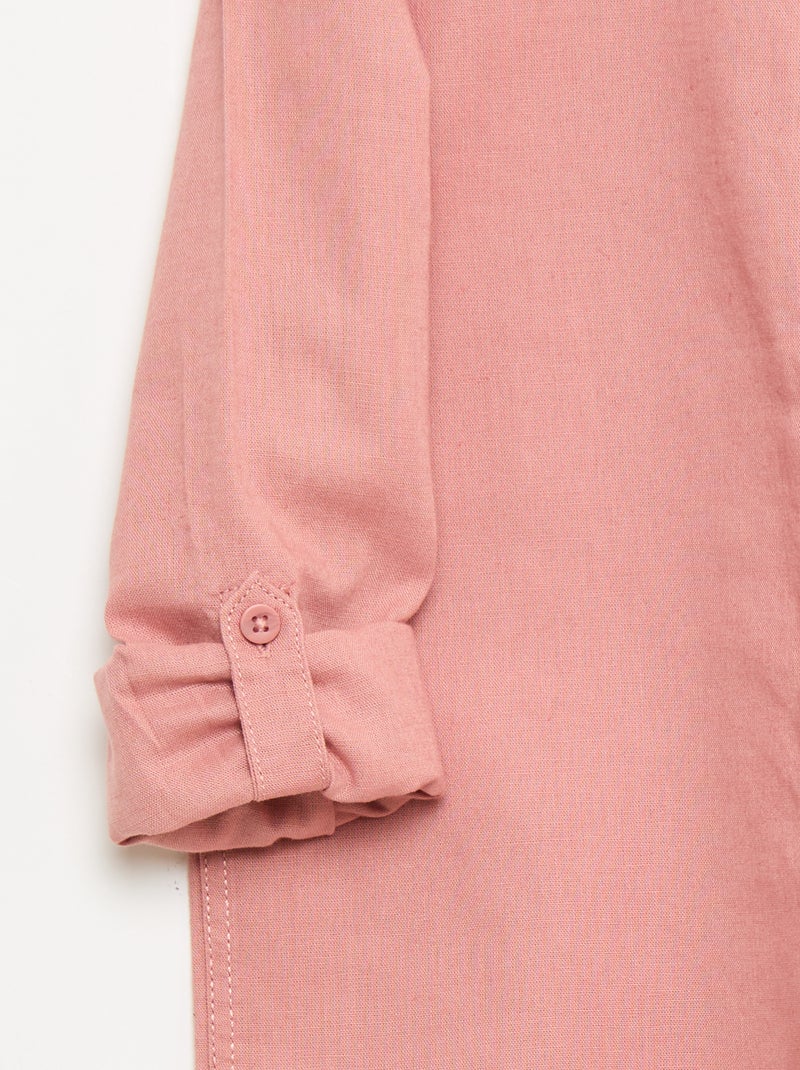 Camisa com bolso e mangas arregaçáveis Rosa - Kiabi
