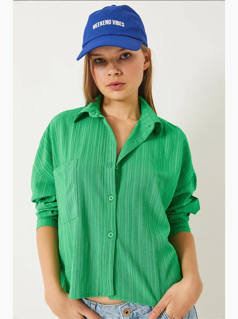 Camisa com bolso único e manga comprida relaxada lucci Verde tília - Kiabi