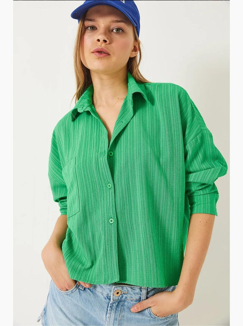 Camisa com bolso único e manga comprida relaxada lucci Verde tília - Kiabi