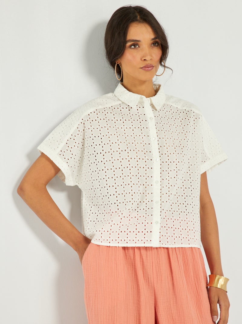 Camisa com bordado Branco - Kiabi