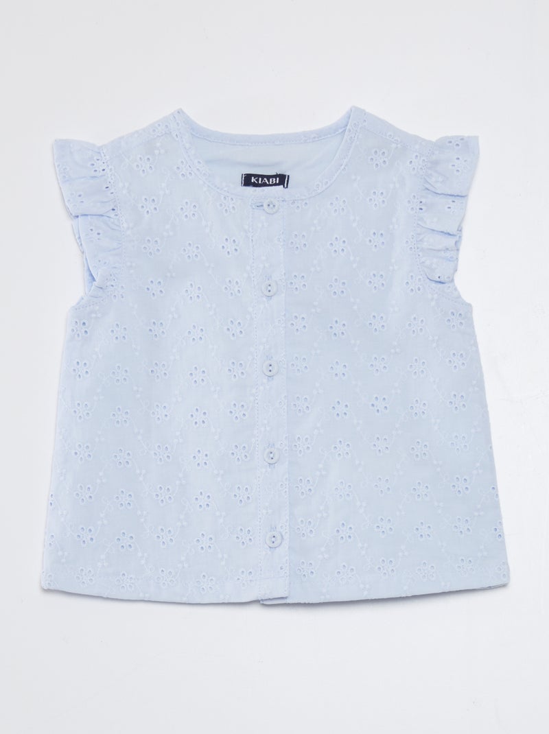 Camisa com bordado inglês AZUL - Kiabi