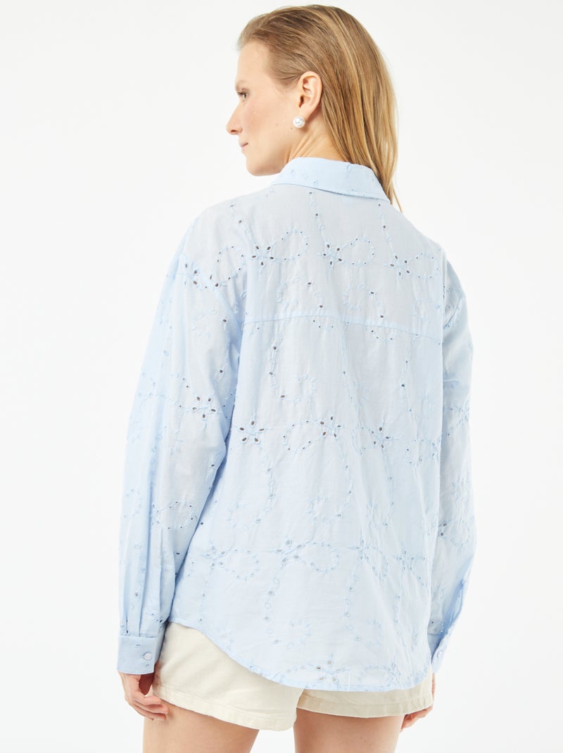 Camisa com bordado inglês AZUL - Kiabi