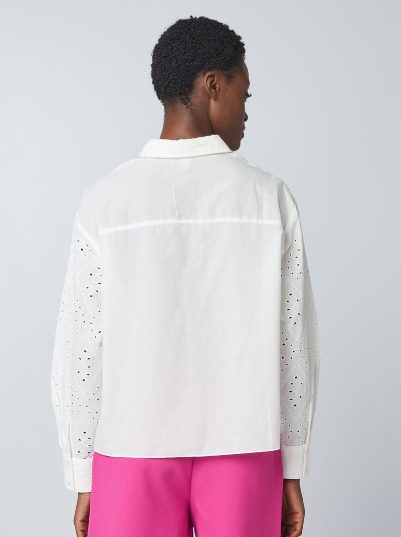 Camisa com bordado inglês BEGE - Kiabi