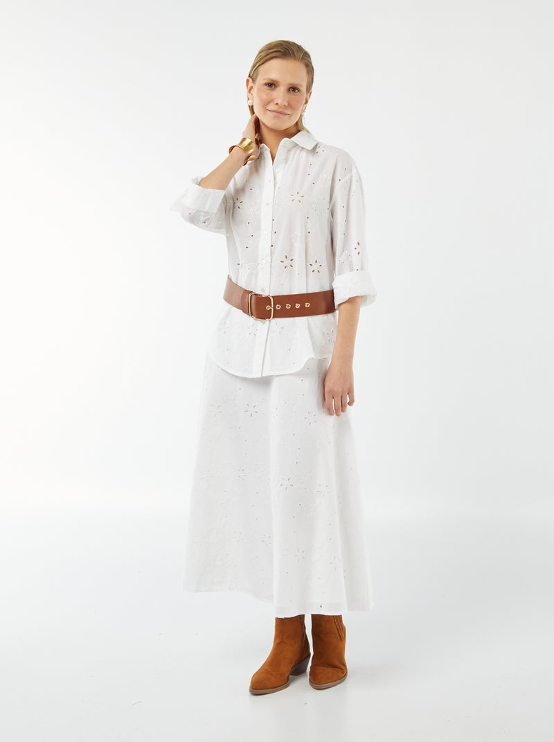 Camisa com bordado inglês Branco - Kiabi