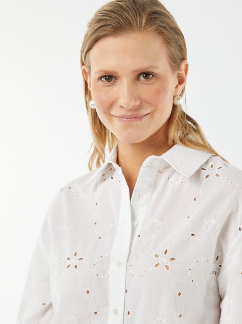 Camisa com bordado inglês Branco - Kiabi