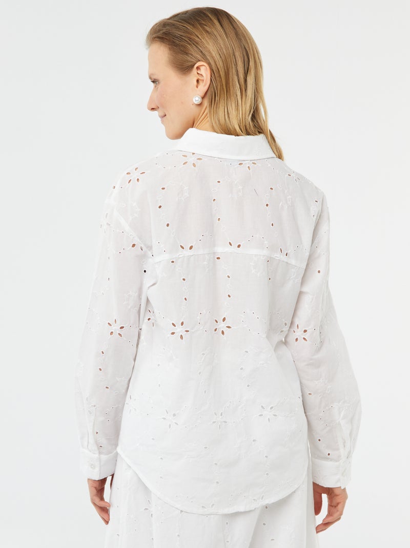 Camisa com bordado inglês Branco - Kiabi