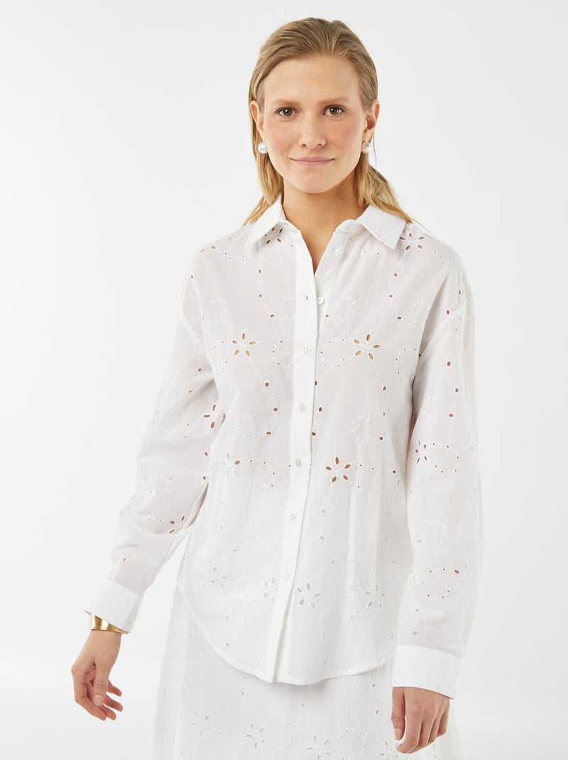 Camisa com bordado inglês Branco - Kiabi