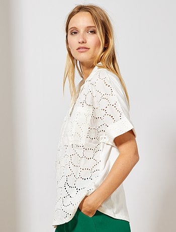 Camisa com bordado inglês - Kiabi