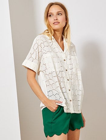 Camisa com bordado inglês - Kiabi