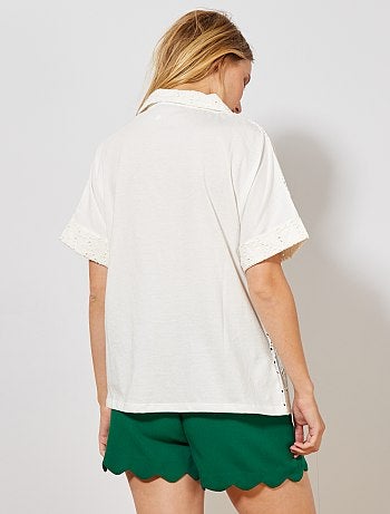 Camisa com bordado inglês - Kiabi