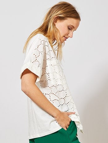 Camisa com bordado inglês - Kiabi