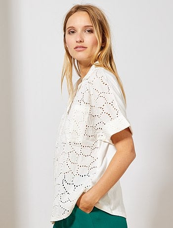 Camisa com bordado inglês - Kiabi