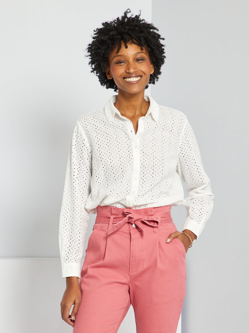Camisa com bordado inglês BRANCO - Kiabi