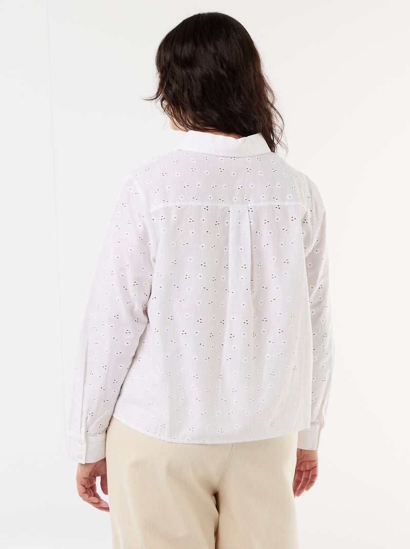 Camisa com bordado inglês e detalhes ondulados Branco - Kiabi