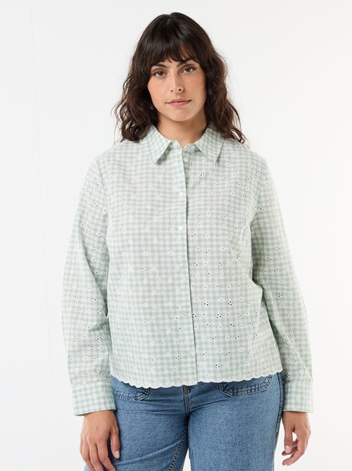 Camisa com bordado inglês e detalhes ondulados - Kiabi