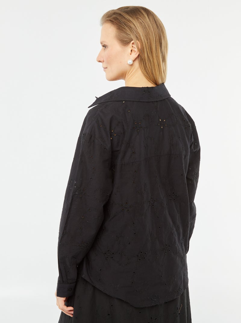 Camisa com bordado inglês Preto - Kiabi