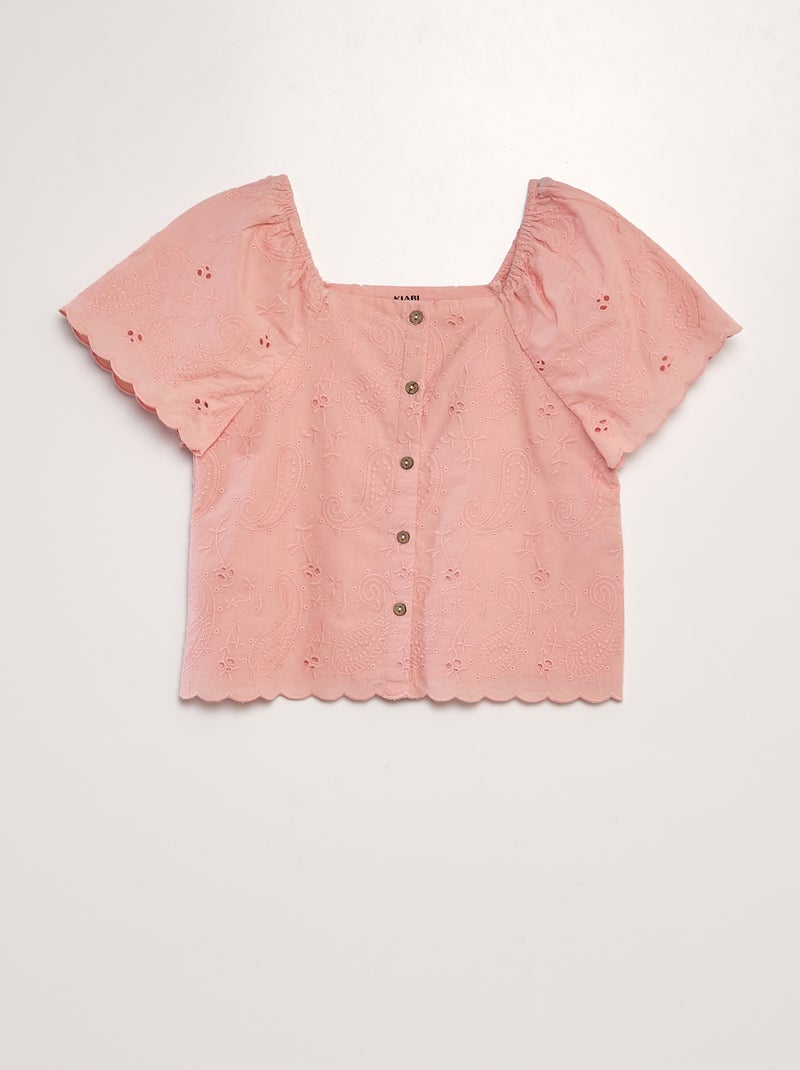 Camisa com bordado inglês ROSA - Kiabi