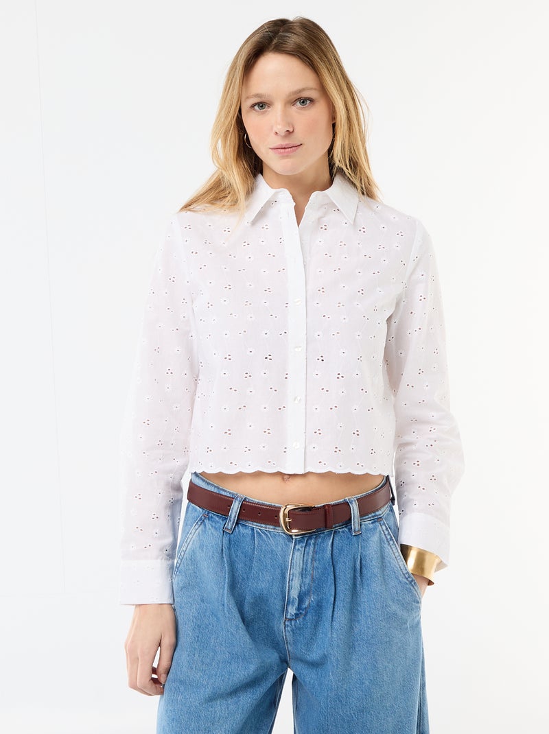 Camisa com bordados all over Branco - Kiabi