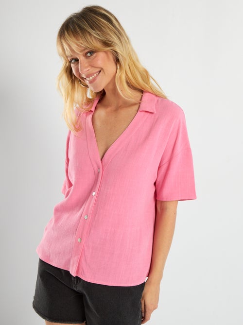 Camisa com botões de linho - Kiabi