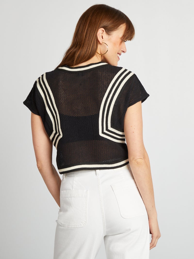 Camisa com botões em macramé PRETO - Kiabi