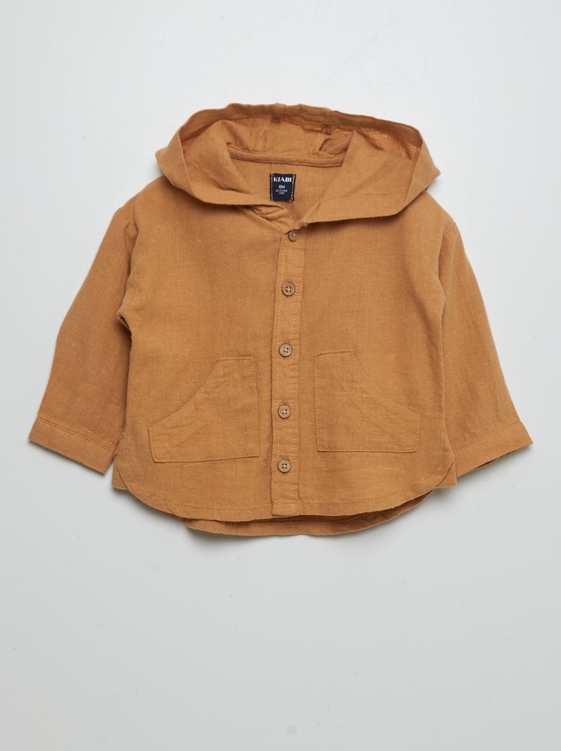 Camisa com capuz em linho misturado bege - Kiabi