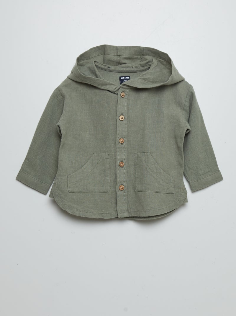 Camisa com capuz em linho misturado VERDE - Kiabi