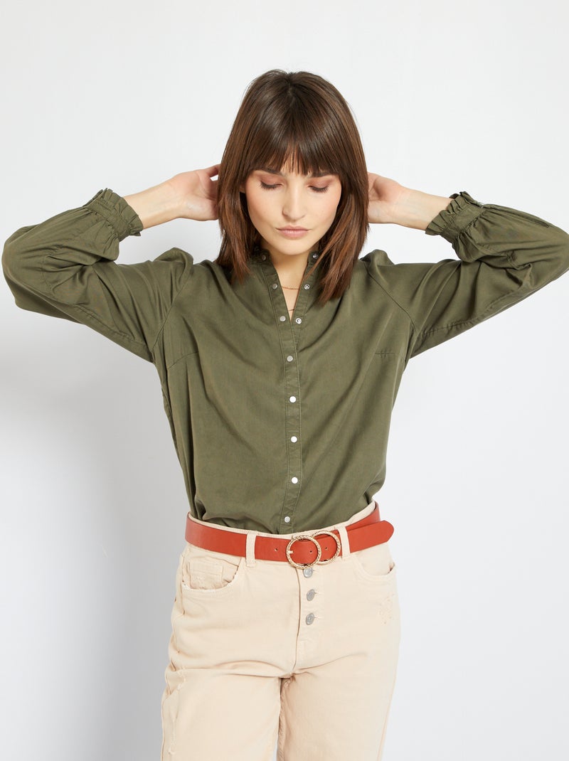 Camisa com colarinho com folhos CAQUI - Kiabi