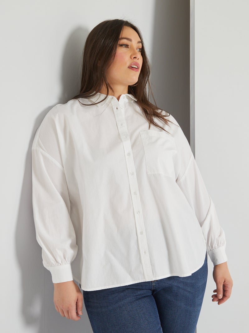 Camisa com colarinho italiano  - 1 bolso Branco - Kiabi
