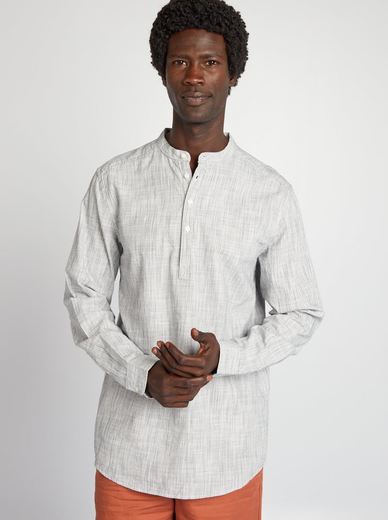Camisa com colarinho mao AZUL - Kiabi