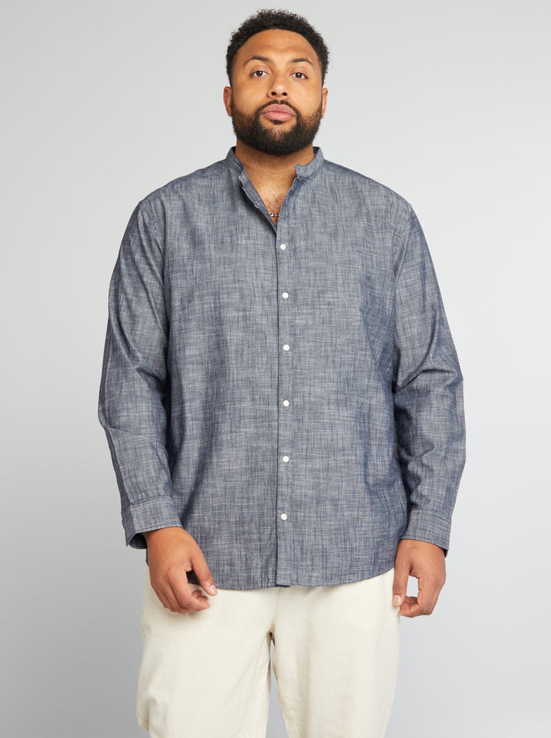 Camisa com colarinho mao e manga comprida AZUL - Kiabi