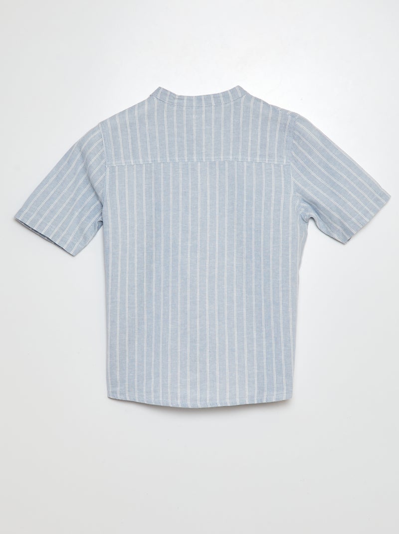 Camisa com colarinho mao e manga curta AZUL - Kiabi