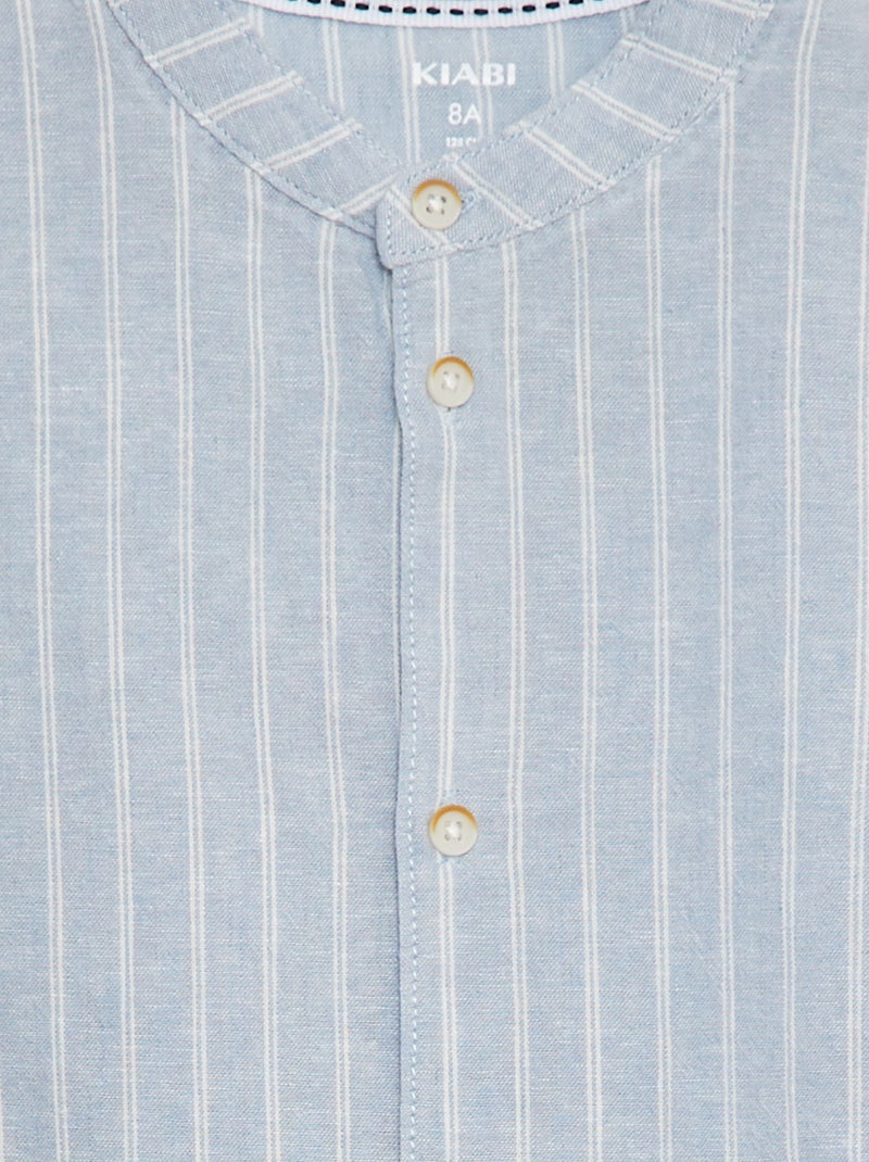 Camisa com colarinho mao e manga curta AZUL - Kiabi